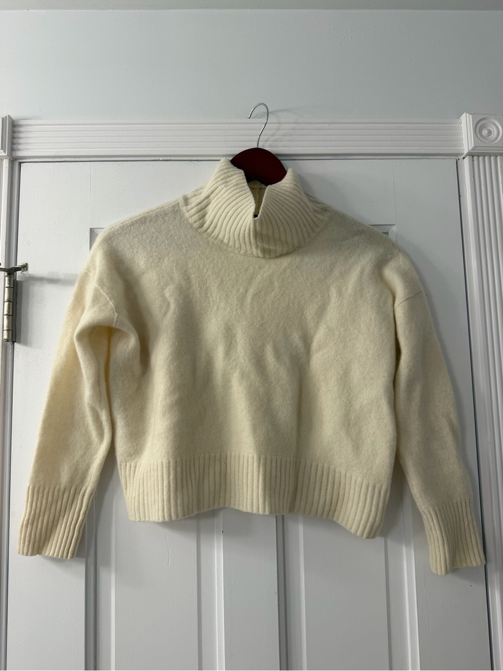 Free People 100% Cashmere Cream Funnel-Neck Ribbed Sweater
